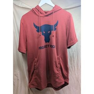 Under Armour Project Rock Mens Hoodie Red Size Large Short Sleeve